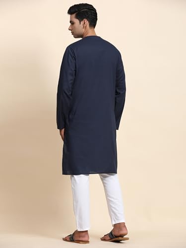 Image of Men's Pure Cotton Solid Kurta Pajama Set Round Neck Casual Yoga Dress