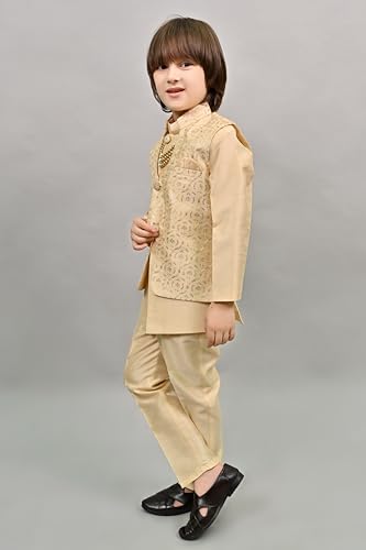 Image of AHHAAAA Kids Ethnic Bollywood Style Sherwani Waistcoat Kurta and Pyjama with Moti Mala for Boys