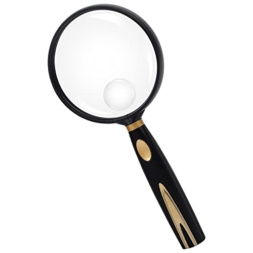 Image of Feosky Handheld Reading Magnifier, 10X Magnifier, 75mm Shatterproof Lens, Non-Slip Handle for Adults Close Work, Seniors Reading and Nature Exploration, Hobby Observation(Gold)