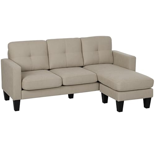 HOMCOM Ecksofa, 3-Sitzer, Ottomane, wendbar, rechts oder links, Wohnzimmer, hoher Komfort, gepolsterte Rückenlehne, Beige HOMCOM Ecksofa, 3-Sitzer, Ottomane, wendbar, rechts oder links, Wohnzimmer, hoher Komfort, gepolsterte Rückenlehne, Beige