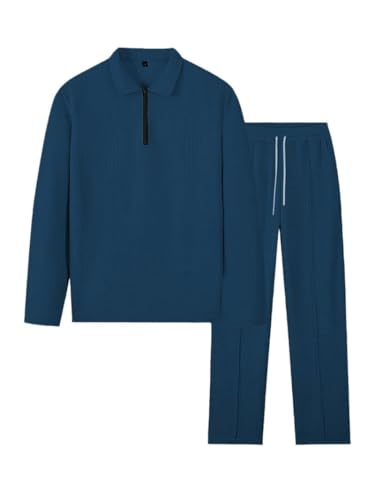 Image of Jawdrobe Men's Waffle-Check Co-Ord Set | Self-Textured Collar Top | Drawstring Jogger Pants | Cotton-Blend Loungewear /Night-Suit | Casual Travel & Streetwear Two-Piece