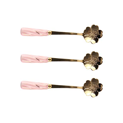 3 Pcs Long Handle Mixing Spoons Petal Shaped Stirring Spoons Creative Plants Simulated Spoon Coffee Spoon for Mixing Stainless Steel Spoon