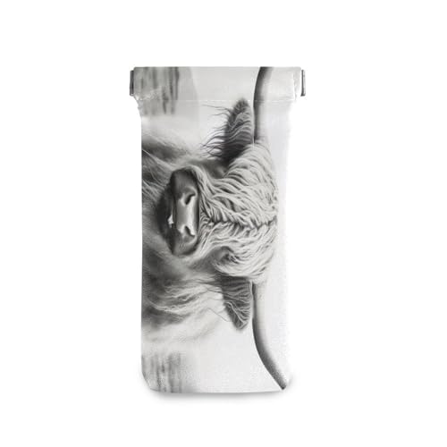 FLildon Highland Cow Eyeglasses Pouch Squeeze Top Sunglasses Case Soft PU Leather Eyeglass Bag for Men Women