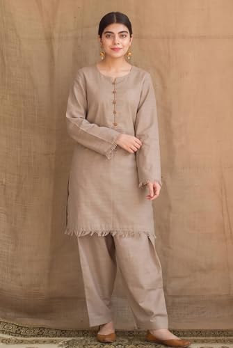 Image of ANNI Designer Co Ord Set for Women Viscose Solid | Farshi Salwar Suit for Women | Kurta Farshi Palazzo Outfit | Round Neck V Slit Full Sleeve Regular Fit Ethnic Dress Stylish Womens Clothing