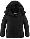 ZSHOW Boys' Windproof Fleece Coat Waterproof Puffer Jacket Hooded Fall Outerwear(Black,10/12)