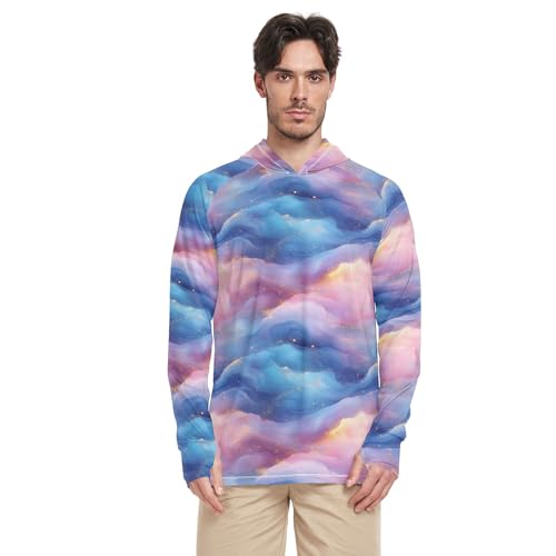 Blue Pink Purple Marble Texture Men's Sun Shirts Hoodies Long Sleeve Swim Shirts UPF 50 + Beach Shirt S
