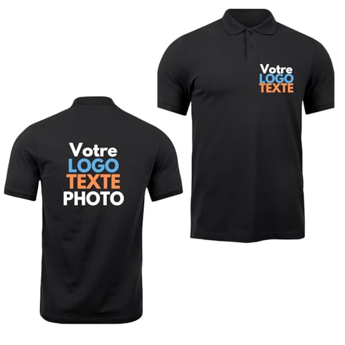 YONACREA - Créez Votre Polo personnalisé avec Logo Texte et Photo - Personnalisation Face et Dos - vêtement Pro Tenue de Travail (FR/ES, Alpha/Lettres, L, Taille Normale, Taille Normale, Noir)
