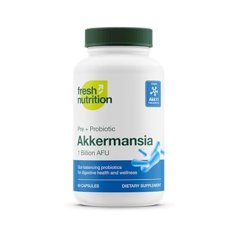 Fresh Nutrition Akkermansia Muciniphila Probiotic 1 Billion AFU for GLP-1 Production - Pre + Probiotic Supplement - 60 Capsules Cover