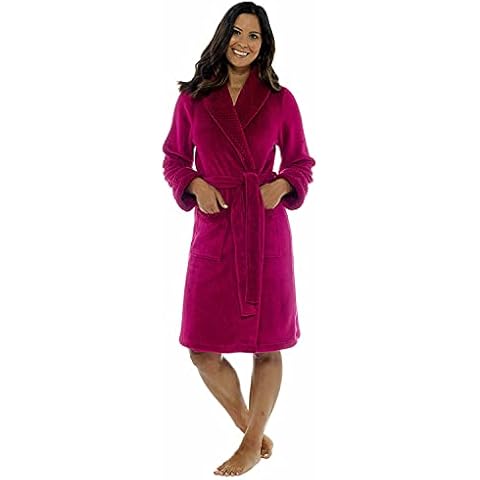 Ladies Luxury Soft Fleece Hooded Dressing Gown Robe (Pink, s) Cover