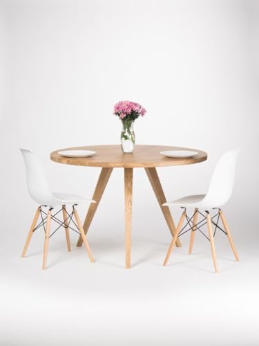 Image of Solid Wooden 4 Seater Round Dining Table for Living Room, Dining Room, Hotel & Home, Brown Finish, (d120 x w120x h75 CM)