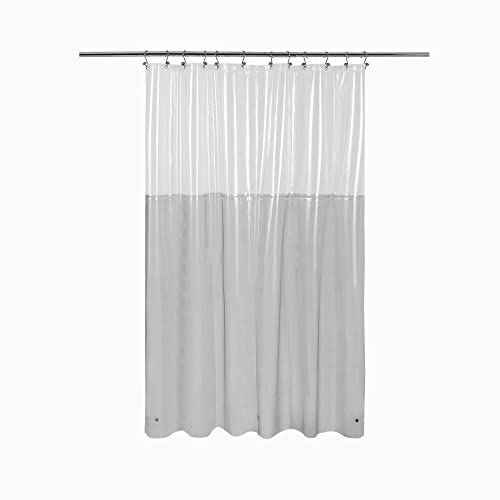 Image of Shower Curtain Liner with 3 Magnets - Heavy Duty PEVA Plastic Shower Curtain for Bathroom, Waterproof Vinyl & See Through Liner, Metal Grommets - Color Block Clear /Black, 72x72