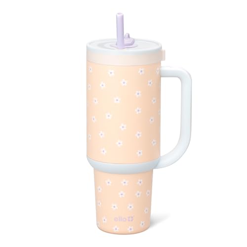 Ello Oasis 40 oz Tumbler with Handle & Retracting Straw | Reusable Insulated Stainless Steel Cup 100% Leakproof Gifts for Teens Women Men | Keeps cold for 24 Hours Cup Holder Friendly Daisies