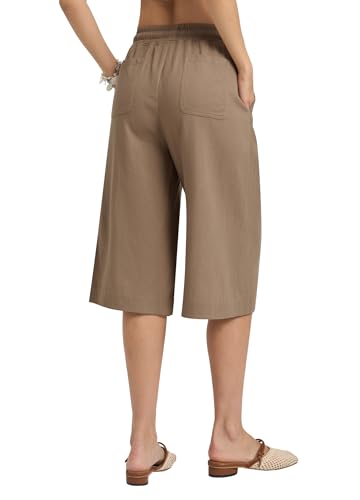 Linen Capri Pants for Women Elastic Waist Drawstrings Casual Wide Leg Linen Pants Women with Pockets3
