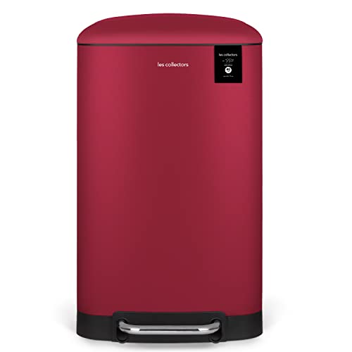 Poubelle de Cuisine à pédale Acier inoxydable Les Collectors n°887 Grande Capacité 40L, Compatible Sacs 50L, Seau intérieur amovible, Design élégant Finition Mat, Fermeture couvercle silencieuse Rouge
