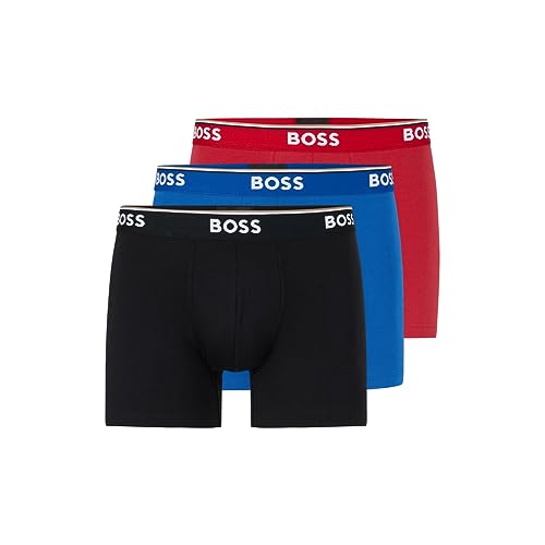 BOSS Hugo Men's - Juego de 3 Boxeadores de algodón, Rojo, Azul y Negro, S