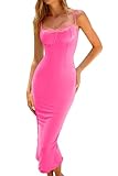 CHYRII Women 2025 Summer Spaghetti Straps Floral Maxi Dress Bodycon Party Wedding Guest Dress Hot Pink XS