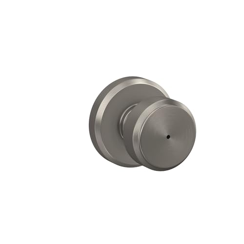 Image of Schlage F40 BWE 619 GSN Bowery Door Knob with Greyson Trim, Bed & Bath Privacy Lock, Satin Nickel