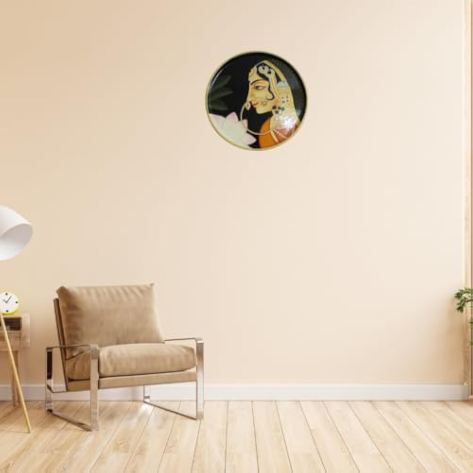 Hand-Painted Rajasthani Princess Wall Plate, 12 Inch
