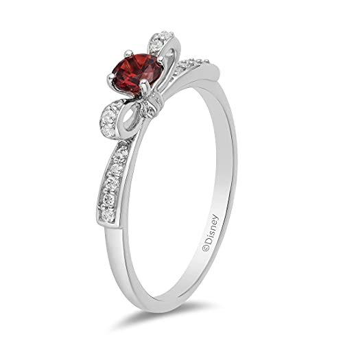 Jewelili Enchanted Disney Fine Jewelry Sterling Silver 1/10 Cttw Diamond and 4mm Round Garnet Snow White Fashion Ring3