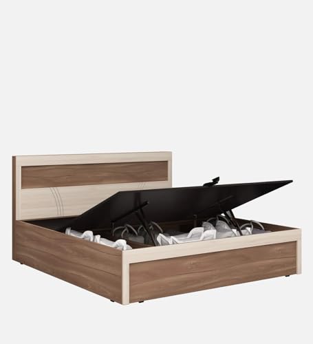 Image of Mintwud Pepperfry Solid Engineered Wood Sappora King Size Bed with Hydraulic Storage | Space Saving Wooden Palang Furniture for Living Room, Bedroom, Hotel (Bella Noce & Highland Pine Finish)