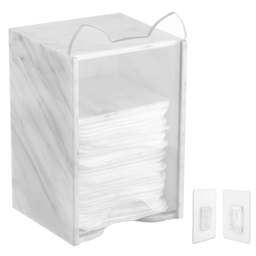 Beautyflier Acrylic Storage Holder for Clean Skin Club Clean Pads 2.0, Wall-Mounted Storage Container, Classic Modern Marble Holder for Storage of Makeup Remover Pads, 3 x 3 x 4.75IN (White Marble)