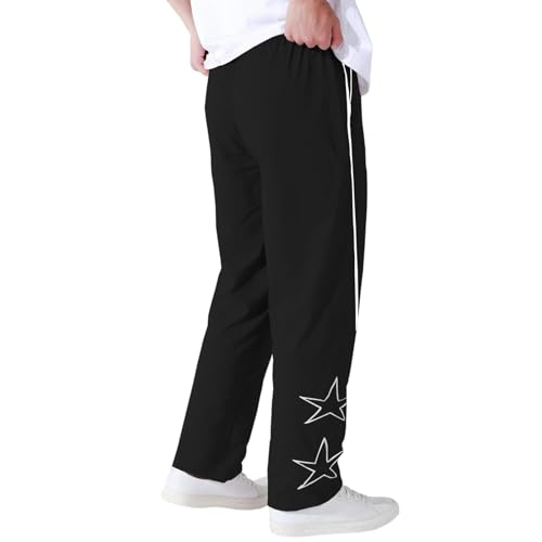 FQZWONG Men's Side Star Casual Pants Y2K Lightweight Sweatpants Drawstring Dance Pants Baggy Fashion Straight Leg Pants2