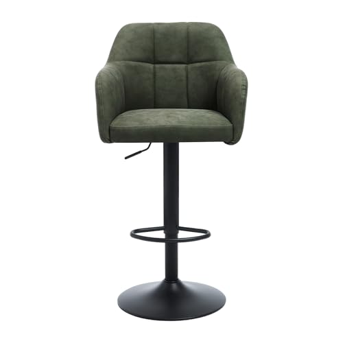 Butacos ajustables de barra, juego de 4 unidades, taburetes giratorios con respaldo y brazos, altura regulable de 24'' a 33'', tapizados en cuero sintético, estilo moderno para cocina, bar o comedor, color verde miniatura 5