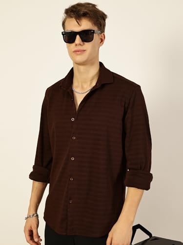Image of Thomas Scott Men's | Solid | Textured Fabric | Full Sleeve | Regular Fit | Polyester-Blend | Spread Collar | Casual Shirt