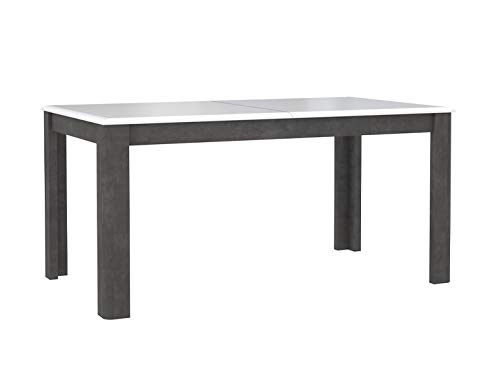 Meubletmoi Table de Repas Extensible rectangulaire 160/206 cm Bicolore Blanc et Gris - Design Contemporain - Collection Calvi