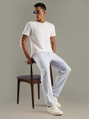 Image of Thomas Scott Men's | Stripes Printed | Premium Linen Blend | Slim Fit | Casual | Chinos | Trouser for Mens