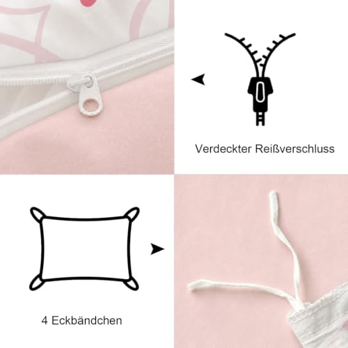Freyamy Herz Bettwäsche 135x200 Herzen Weiß Rosa Mädchen Bettwäsche Set – Ansicht 6