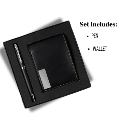 Image of Customised Gift Set, Pen and Wallet with Name Engraving, Corporate and Personal Gift (Black)