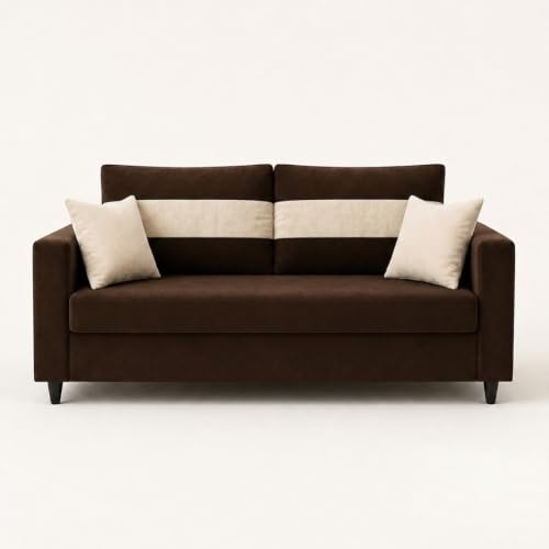 Image of FURNY Luxury Conva 2 Seater Sofa Set for Living Room |Soft Suede Fabric Upholstered | Modern Cushioned Comfortable Couch for Home Office & Drawing Room | Dark Brown
