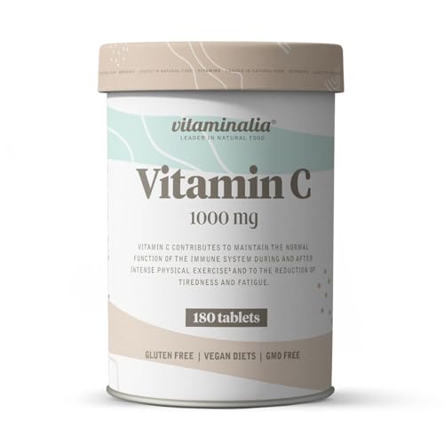 Vitamina C 1000 MG de Vitaminalia | 180 Tabletas con Dosis ALTA de Vitamina C Pura   Ácido Ascórbico   Suministro para 6 Meses | No GMO, Vegano, Sin Gluten