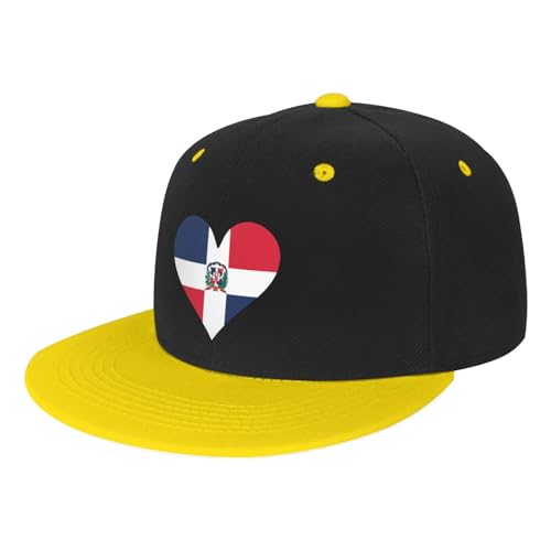 Flag of Dominican Heart Flat Bill Hat Unisex Kids Adjustable Fashion Hip Hop Flat Bill Hat Red