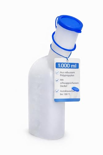 BUXMED Männer Urinflasche 1 Liter aus Polypropylen, mit Deckel – Urinal, Urinflaschen, Bettflasche, Urinflasche, Harnflasche, Pinkelflasche, Urinente, für Pflege, Reise, unterwegs und zuhause