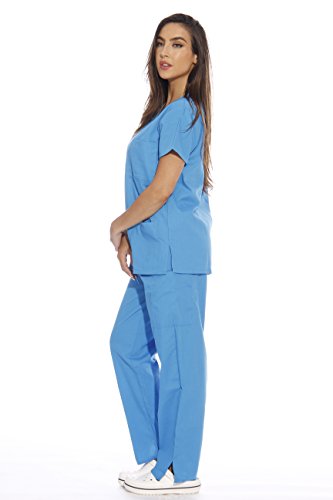 Image of Just Love Women's Medical Scrubs Set, 6-Pocket V-Neck Top & Cargo Pants, Cotton Blend Nursing Uniform