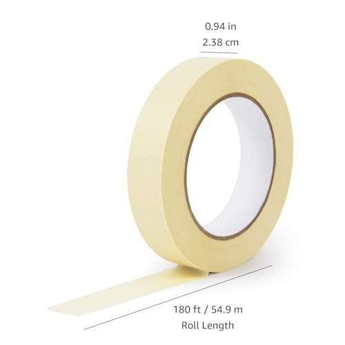 Image of Amazon Basics Masking Tape for Light Duty Applications, Labeling, Easy Removal, Tears by Hand, 0.94 inch x 180', Beige, 6 Rolls (Pack of 8)