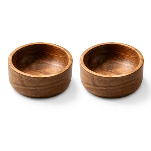 Image of BAUZINI Acacia Wood Bowl Natural Wooden Serving Bowls for Snacks, Dry Fruits, Salad, Fruits & Desserts Handcrafted Food Safe Wooden Bowls Premium Kitchen & Dining Bowl Set (pck of 2)