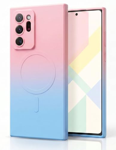 Image of amazon basics Gradient Mag-Safe Case for Samsung Galaxy Note 20 Ultra | Soft Silicone Shockproof Cover with Camera Protection | Slim Lightweight Design | Smooth Touch & Durable - Pink & Blue