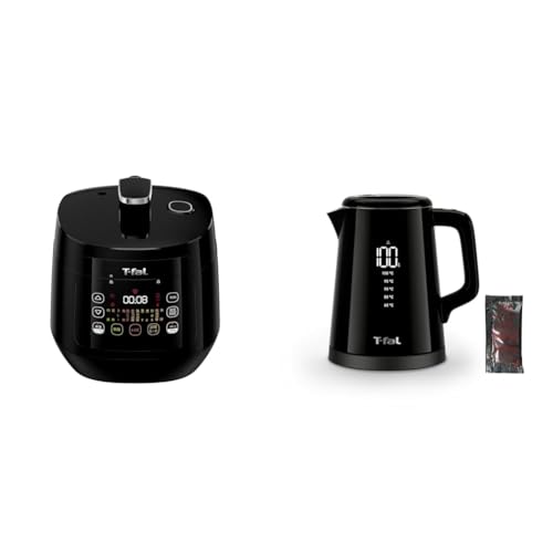 【セット買い】ティファール 電気圧力鍋 時短 3L 4人用 1台12役 無水調理 「ラクラ・クッカー コンパクト」レシピブック付き ブラック CY3518JPA &【Amazon.co.jp限定】電気ケトル 0.8L デジタルディスプレイ 温度調節 転倒お