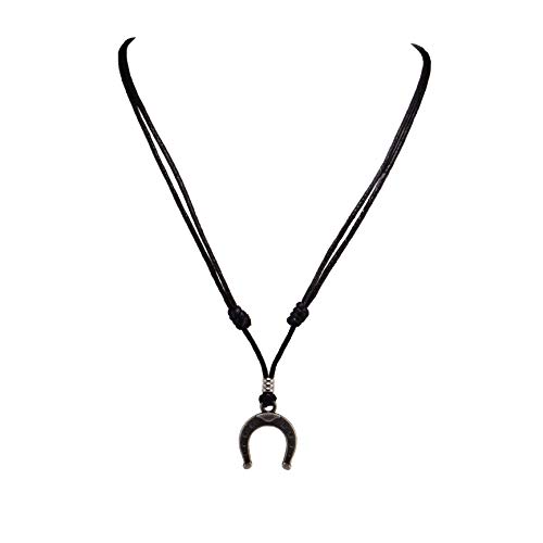 BlueRica Horseshoe on Adjustable Black Cord Necklace (Old Silver Finish)