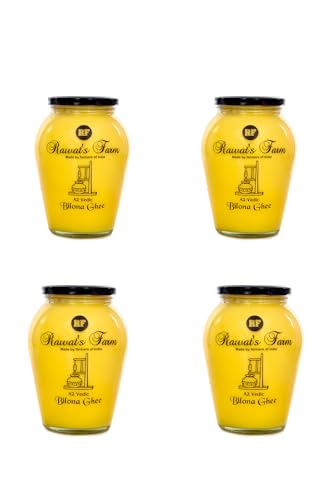 Rawat's Farm A2 Vedic Bilona Cow Ghee 1000ml (Pack of 4) | Glass Jar | Curd Churned Bilona Ghee | Government Laboratory Passed | 100% Natural | Immunity Booster | Good for Heart | (1000 ml(Pack of 4))
