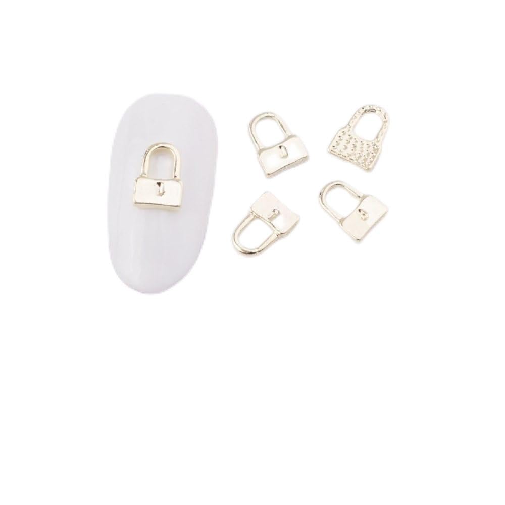 qbodp 100 Pcs Nail Decoration Fashion Nail Decoration Lock Shape Decoration for Nail, Nail Supplies Nail Art Decoration Accessories,Gold