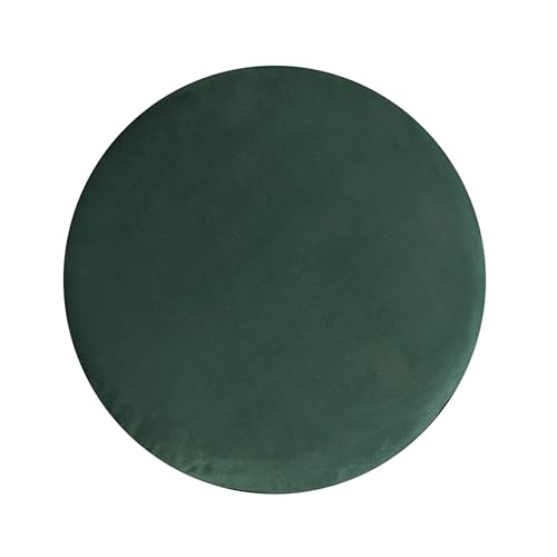 Image of Living Room Round Wooden Velvet Ottoman with Footrest and Linen Fabric Padded Seat Pouffe Ottoman with Round Shape and Office Stool-Green