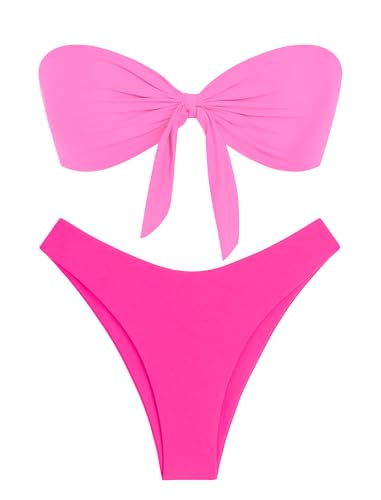 ZAFUL Knotted Bandeau Bikini for Women Strapless Swimsuits High Cut Bathing Suit Sexy 2 Piece Swimwears 1-PR S