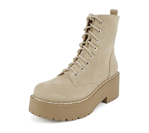 Image of Soda FLING Women Chunky Lug Sole Lace up Fashion Combat Ankle Boot w /Side Zipper