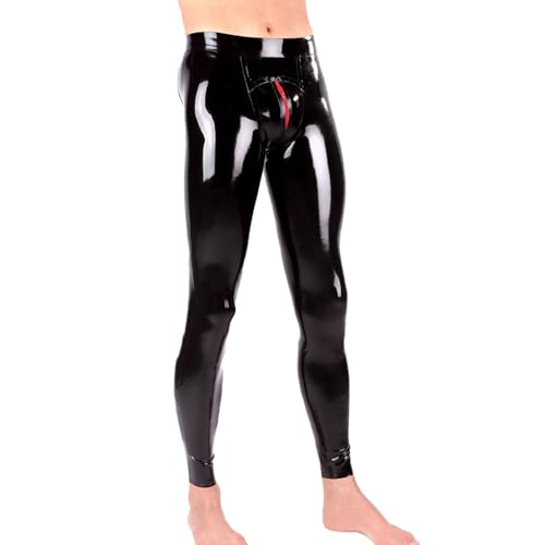 Leggings en latex masculins haut de gamme avec zip rouge brillant