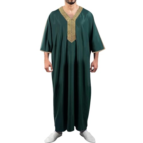 Muslims Burp Cloths Men Long Sleeve Embroidery Robes Arab Caftan Islamic Wear Clothing Thobe Big and Tall Fashion 2025 Abayas for Muslim Dress Swimsuits Fortress Dua Book 01# Green M