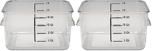 Image of Rubbermaid Commercial Products-FG630400 Plastic Space Saving Square Food Storage Container For Kitchen /Sous Vide /Food Prep, 4 Quart, Clear, LID SOLD SEPARATELY (Pack of 2)
